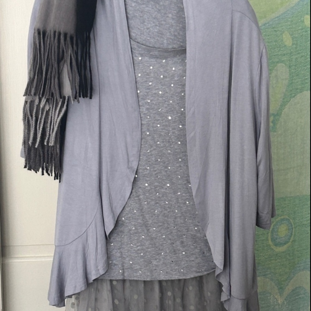 Women's Open Front Cardigan Jersey 3/4 Sleeves Dove Gray New With Tags Waterfall